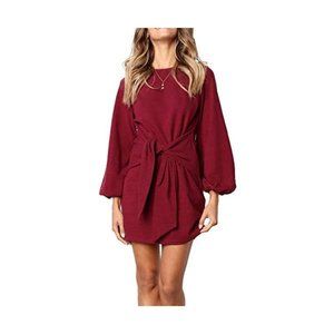 R. Vivimos Red Long Sleeve Tie Waist Sweater Dress